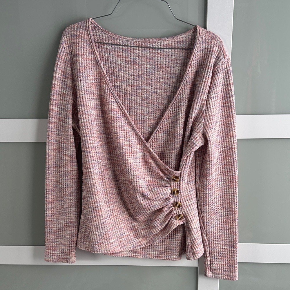 SHEIN Multicolor Textured Wrap Blouse